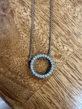Pandora Silver Circle Pendant Necklace with Clear Stones